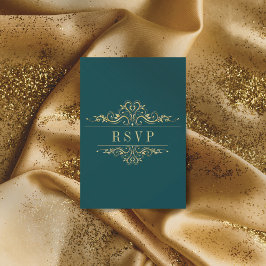 Cartão RSVP Quadro de Ouro Elegante verde Petrol