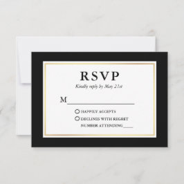 Cartão RSVP Quadro Dourado preto e elegante moderno