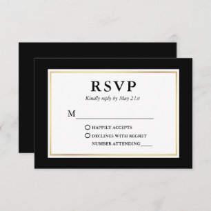 Cartão RSVP Quadro Dourado preto e elegante moderno