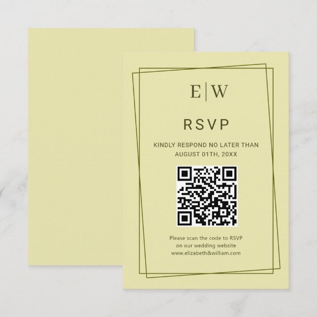Cartão RSVP Quadro Elegante no Casamento do Monograma Amarelo  (Frente/Verso)