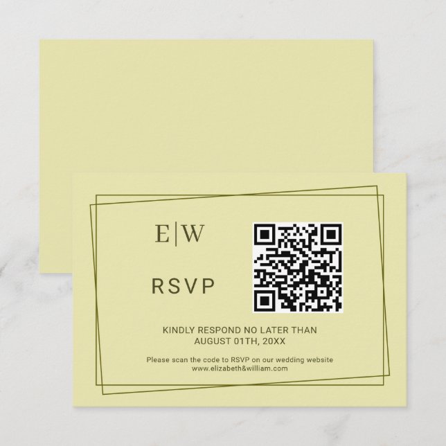 Cartão RSVP Quadro Elegante no Casamento do Monograma Amarelo  (Frente/Verso)