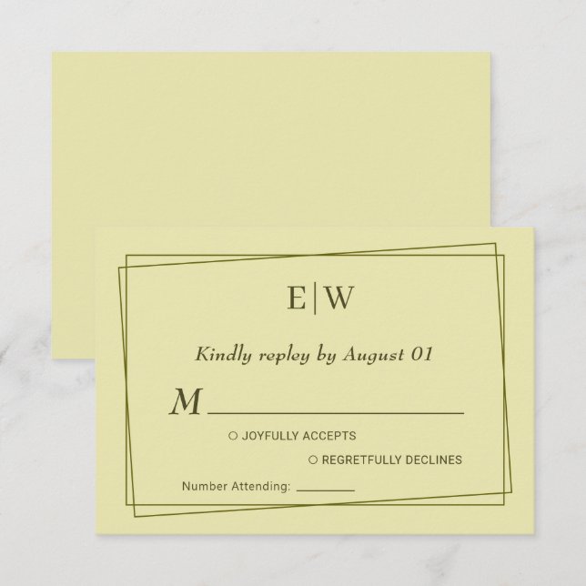 Cartão RSVP Quadro Elegante no Casamento do Monograma Amarelo  (Frente/Verso)