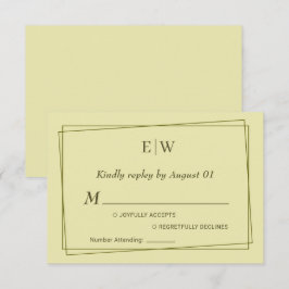 Cartão RSVP Quadro Elegante no Casamento do Monograma Amarelo 