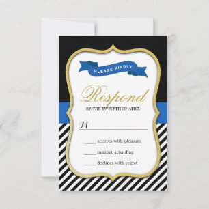 Cartão RSVP Quadro Moderno em Dourado com Listras Pretas e Bra