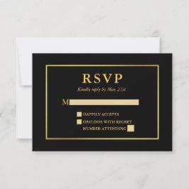 Cartão RSVP Quadro negro e Dourado moderno e elegante