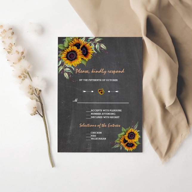 Cartão RSVP Queda Aquarela Girassóis Flores Alcatrão Casamento (Criador carregado)