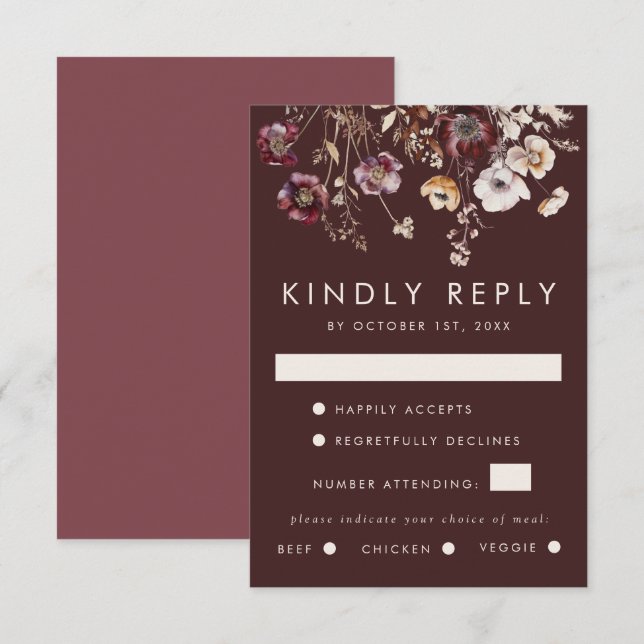 Cartão RSVP Queda Casamento de Flores Selvagens (Frente/Verso)