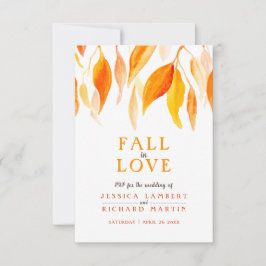Cartão RSVP Queda de casamento outono vermelho laranja cor d'á