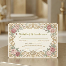 Cartão RSVP Querubim Vitoriano Ornado com Roleta Floral