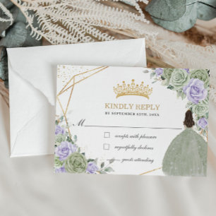 Cartão RSVP Quinceañera 16 Aniversário Lavanda Verde Floral