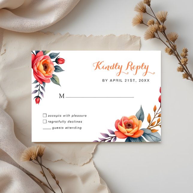 Cartão RSVP Quinceañera Aniversário Rústico Aquarela floral (Criador carregado)