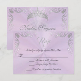 Cartão RSVP Quinceanera de Borda Antiga - Lavanda/Prata