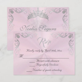 Cartão RSVP Quinceanera de Borda Vintage - Rosa/Silver Pastel