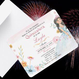 Cartão RSVP Quinceañera Elegante: Mis Quince Invitaciones Rosa