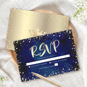 Cartão RSVP Quinceañera em Aquarela Azul Marinho com Glitter D