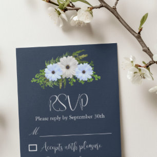 Cartão RSVP Quinceañera Floral Azul Claro e Branco Rústico
