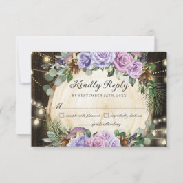 Cartão RSVP Quinceañera Floral Roxo-Encantada Rústica