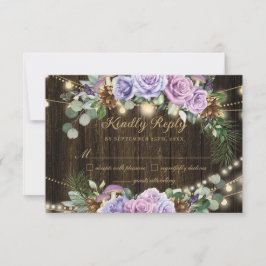 Cartão RSVP Quinceañera - Floresta Floral Roxa Rústica Encanta