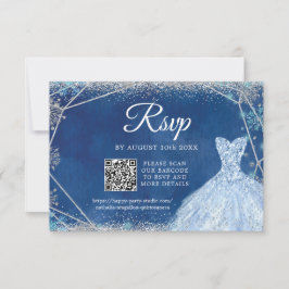Cartão RSVP Quinceañera Marinho Elegante Blue Silver Christmas