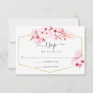 Cartão RSVP Quinceañera - Primavera Cherry Blossom Rosa
