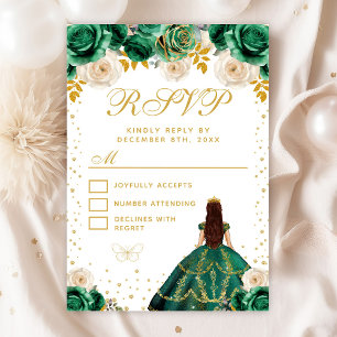 Cartão RSVP Quinceañera Princesa Floral Verde