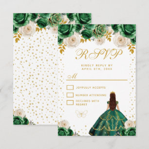 Cartão RSVP Quinceañera Princesa Floral Verde