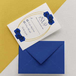 Cartão RSVP Quinceañera Real Azul e Geométrica Dourada