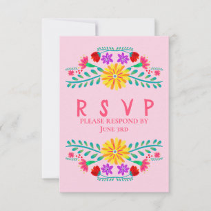 Cartão RSVP Quinceanera Rosa Fiesta Flor Mexicano
