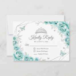 Cartão RSVP Quinceanera Turquoise Silver Floral Reply