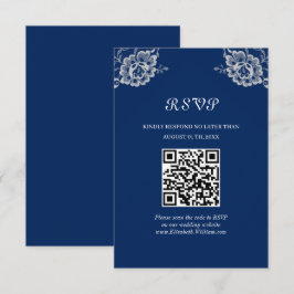 Cartão RSVP Raios Florais Elegantes no Casamento Azul Marinho