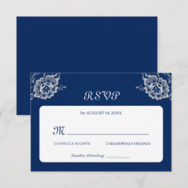 Cartão RSVP Raios Florais Elegantes no Casamento Azul Marinho