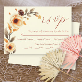 Cartão RSVP Ramal floral com casamento outono de flores de pês