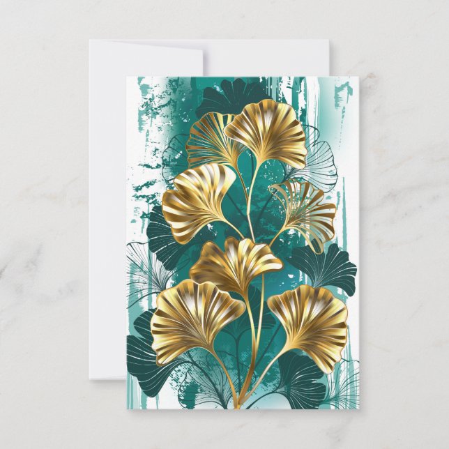Cartão RSVP Ramificação com Ouro deixa Ginko Biloba (Frente)