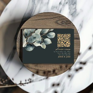 Cartão RSVP Ramificação Eucalyptus, casamento verde Código QR 