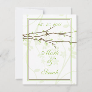 Cartão RSVP Ramificações Amigáveis com Birds White 7 Green RSV