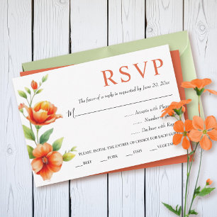 Cartão RSVP Ramo de aquarela com flores laranja casamento