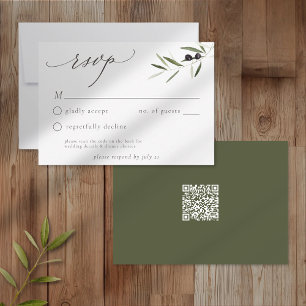 Cartão RSVP Ramo de Oliveira Aquarela Casamento Minimalista El