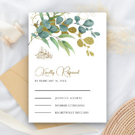 Cartão RSVP Ramo de Ouro de Eucalipto Rústico Casamento Islâmi