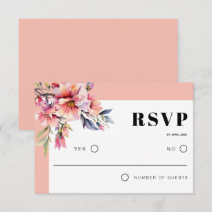 Cartão RSVP Ramo de rododendro e flores cor de pêssego para ca
