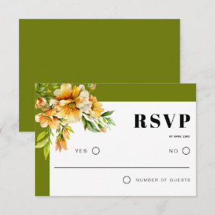 Cartão RSVP Ramo de rododendro, flores laranja amarelo casamen