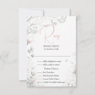 Cartão RSVP Ramo Floral Delicado e Caprichoso em Tom Rosa