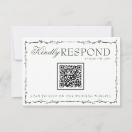 Cartão RSVP Ramos Boho Verde Esmeralda Chique Código QR Casame