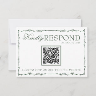 Cartão RSVP Ramos Boho Verde Esmeralda Chique Código QR Casame