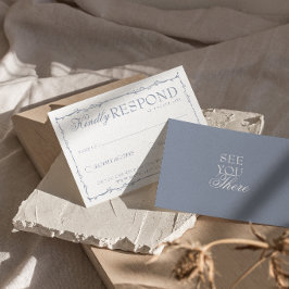 Cartão RSVP Ramos Elegantes em Azul Poeirento Boho Casamento d