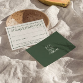 Cartão RSVP Ramos Verde Esmeralda Boho Casamento Antigo Estilo