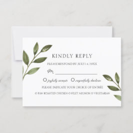 Cartão RSVP Ramos verdes elegantes. Casamento chique