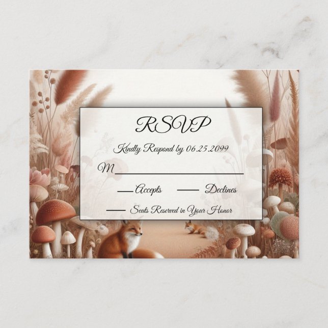 Cartão RSVP Raposas de Florestas de Outono Encantadas (Frente)