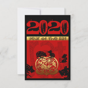 Cartão RSVP Rato Chinês Cute Year 2020 Zodiac Birthday VRSVP