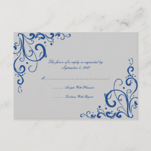 Cartão RSVP Real Azul e Cinza Flourish Weding