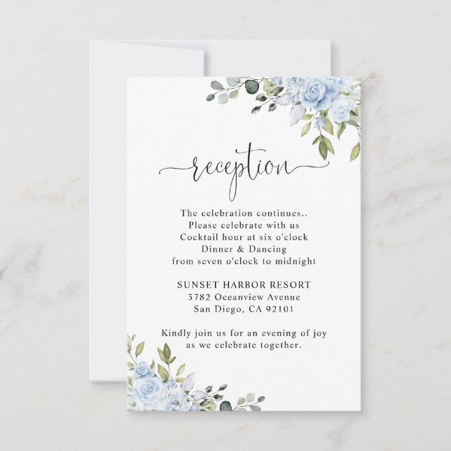 Cartão RSVP Recepção de Casamento Botânica em Azul Suave (Frente)